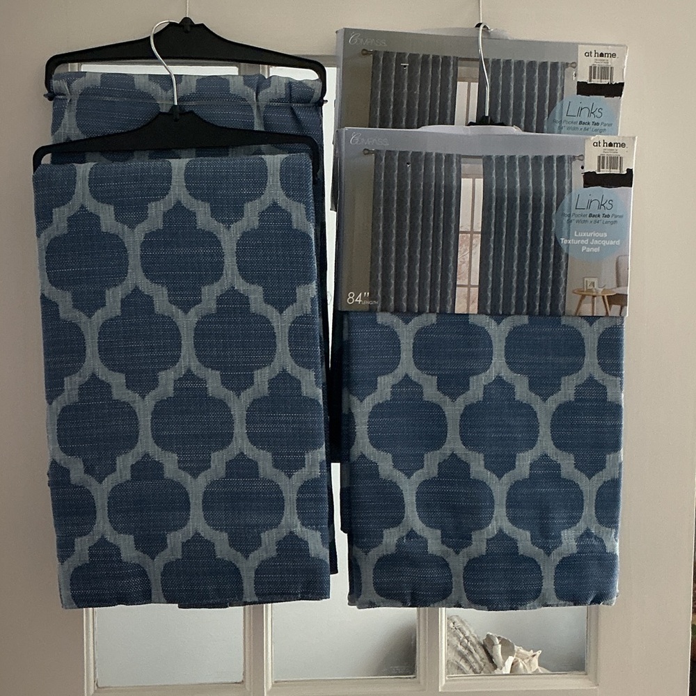 Links by at home Blue Trellis Pattern Curtain Panels